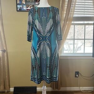 Sandra Darren Blue & Teal Geometric Midi Dress